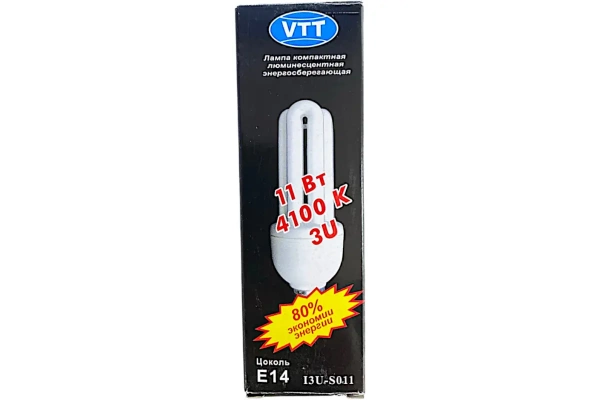 Лампа энергосберегающая  11Вт 220В Е14 4100К 3U VTT (У)