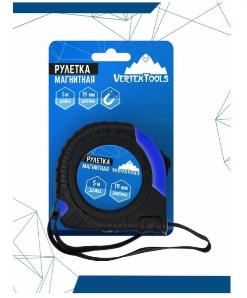 Рулетка  5 м х19мм магнитная Vertextools (3120-05-19)
