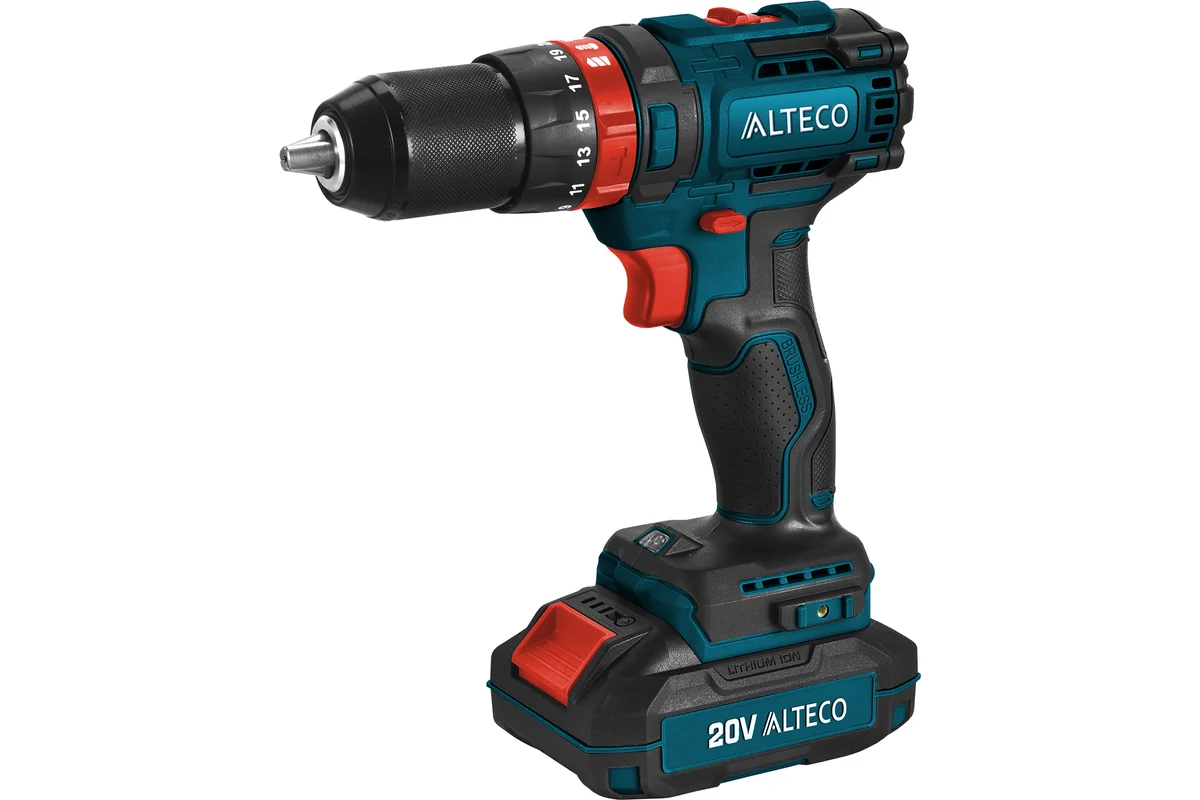 Дрель-шуруповерт аккумуляторная ударная ALTECO CID 1813 Li BL Х2 20В бесщеточная 1600об/мин